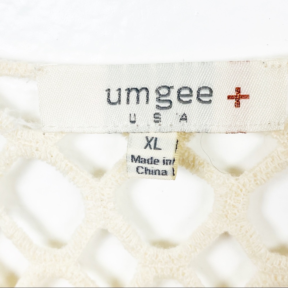 UMGEE Cream Back Crochet High Low 3/4 Sleeves Top XL Boho Festival Concert - Picture 3 of 9
